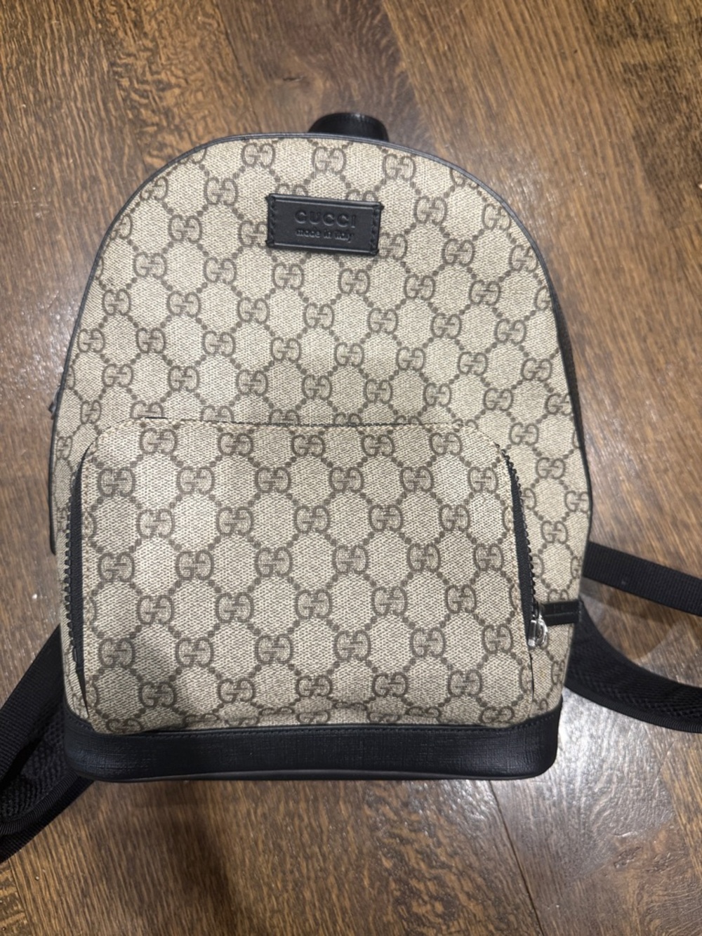Gucci Beige and Brown GG Canvas Mini Backpack with Black Trim 100% Authentic